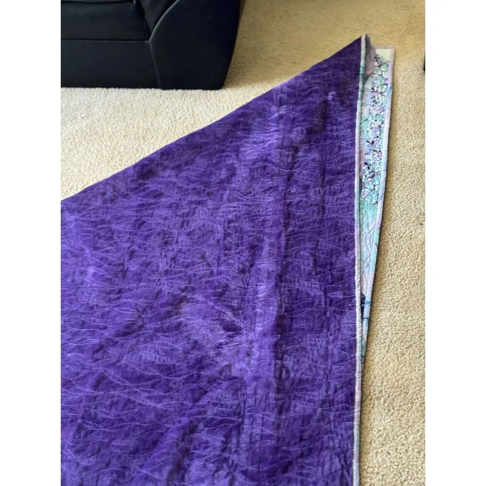 Handmade Floral Patchwork Quilt Full Queen 84x94 Purple Reversible Plush Back